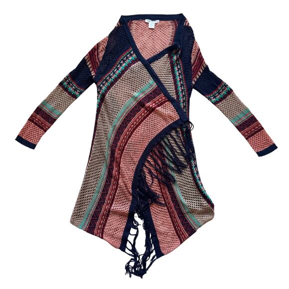 Say What open front Asymmetrical Cardigan Sweater Sz S Boho Western Aztec Knit - Picture 9 of 13
